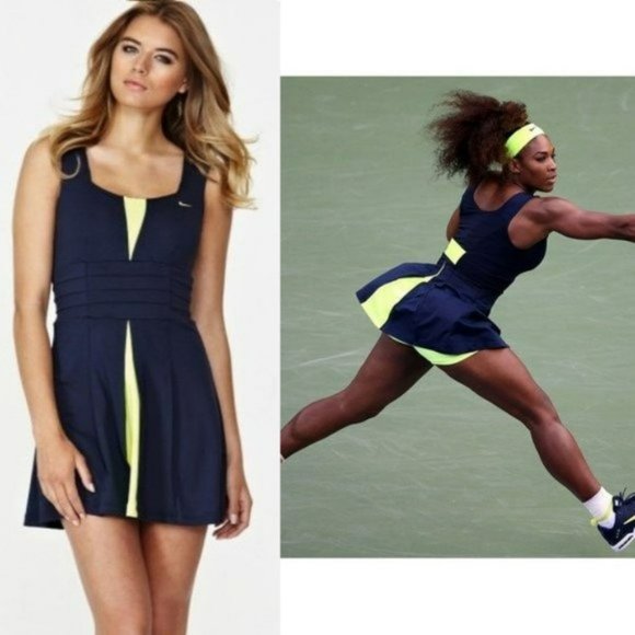 NWT Nike Tennis Dress w/ Bra pleated Skirt Pretty XS Navy Blue - Picture 1 of 13